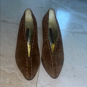 Vintage Walter Steiger Hand Made Brown Suede Heels with Stitching Sz 9.5